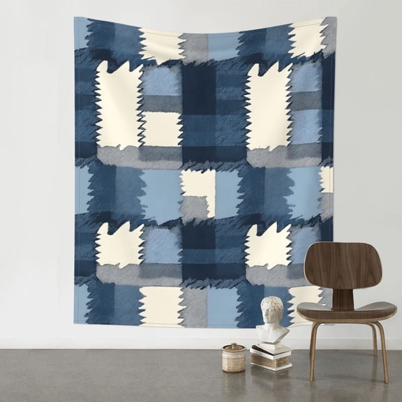 Decorative Tapestries 60x51in Wall Wall Hanging Unmarked Peg Hook For Picnic Cloth Porch Hanging Tablecloth Bedspread Mediumblue Houndstooth Buffalo Plaid Tartan Check Scotland Hand-Drawn Sketch_1