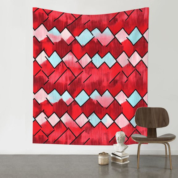 Decorative Tapestries 60x51in Wall Wall Hanging Unmarked Peg Hook For Picnic Cloth Porch Hanging Tablecloth Bedspread Red Colorful Houndstooth Hand-Drawn Sketch_4