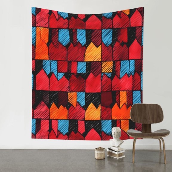 Decorative Tapestries 60x51in Wall Wall Hanging Unmarked Peg Hook For Picnic Cloth Porch Hanging Tablecloth Bedspread Red Colorful Houndstooth Hand-Drawn Sketch_1