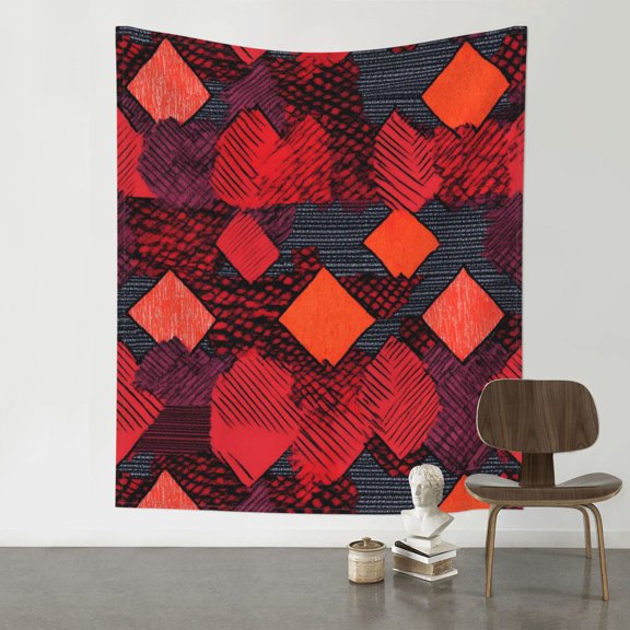 Decorative Tapestries 60x51in Wall Wall Hanging Unmarked Peg Hook For Picnic Cloth Porch Hanging Tablecloth Bedspread Red Colorful Houndstooth Hand-Drawn Sketch_2