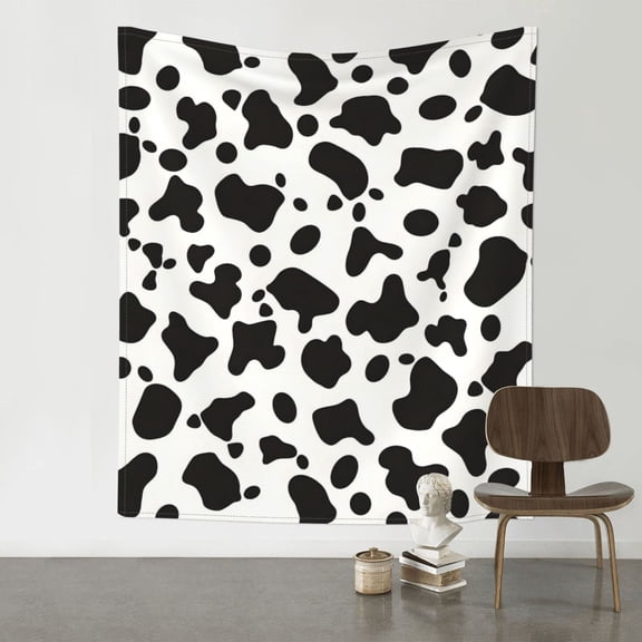 Decorative Tapestries 60x51in Wall Wall Hanging Unmarked Peg Hook For Picnic Cloth Porch Hanging Tablecloth Bedspread Simple Cow Print Pattern, Vector Art Style_3