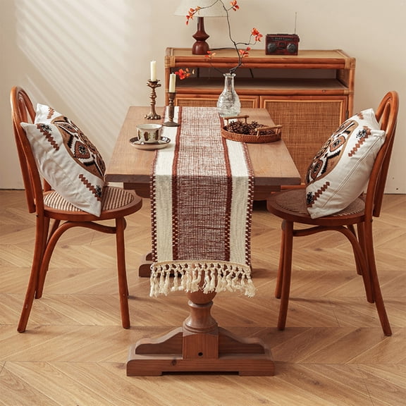 Decorative Tassel Table Runner Set - Elegant Dining Room Tablecloth for Special Occasions - Bohemian Style Home Decor for Living Room and Kitchen