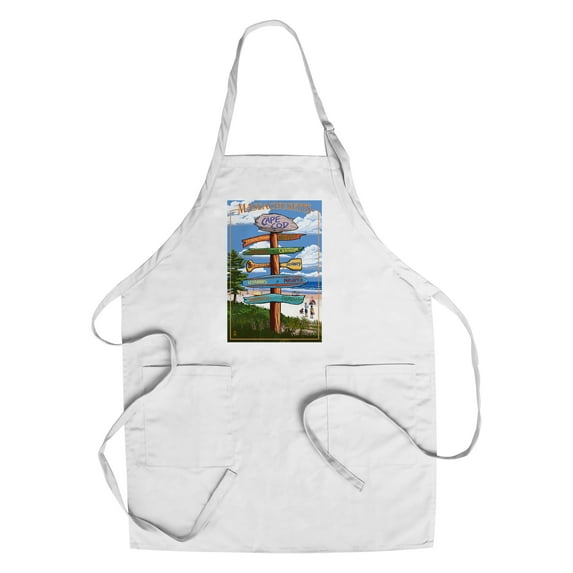 Decorative Tea Towel, Apron Cape Cod, Massachusetts, Sign Destinations, Unisex, Adjustable, Organic Cotton