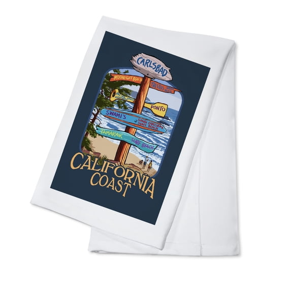 Decorative Tea Towel, Apron Carlsbad, California, Destinations Sign,, Unisex, Adjustable, Organic Cotton