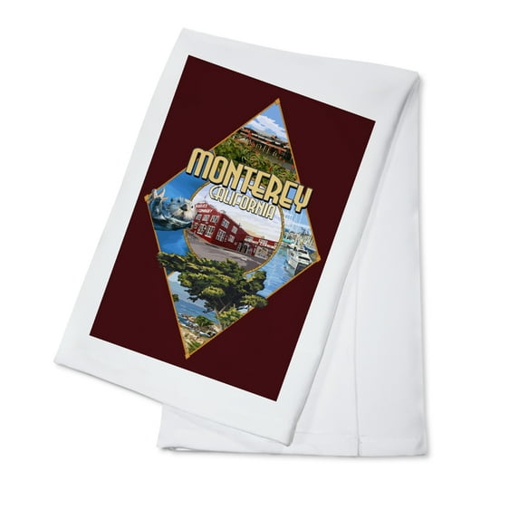 Decorative Tea Towel, Apron Monterey, California, Montage,, Unisex, Adjustable, Organic Cotton