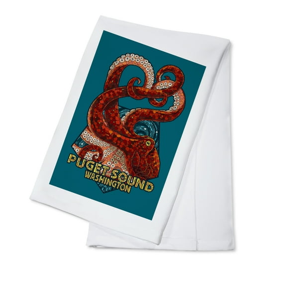 Decorative Tea Towel, Apron Puget Sound, Washington, Octopus Mosaic,, Unisex, Adjustable, Organic Cotton