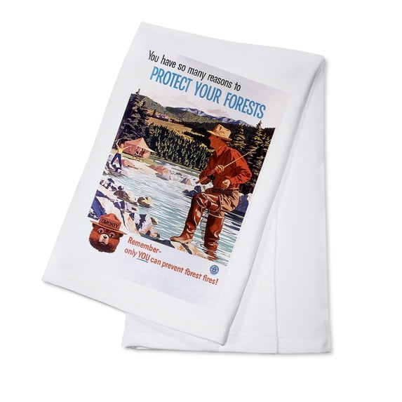 Decorative Tea Towel, Apron Smokey Bear, Protect Your Forests, Officially Licensed Vintage Poster, Unisex, Adjustable, Organic Cotton