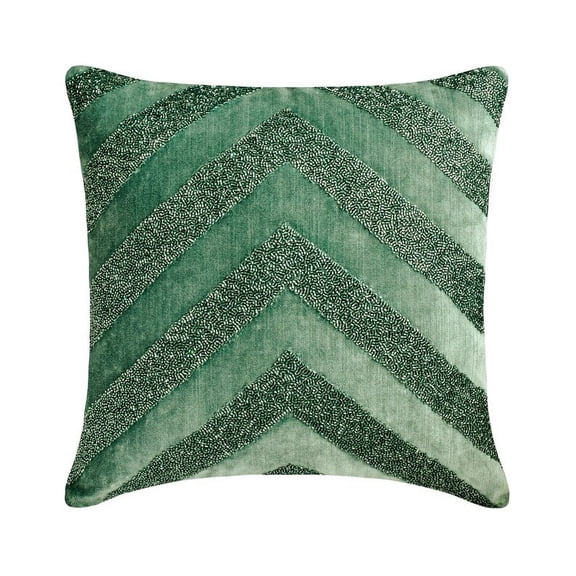 Decorative Teal Blue 16"x16" (40x40 cm) Throw Pillows, Velvet Beaded Embroidered & Chevron Pattern Throw Pillows For Couch, Geometric Pattern Modern Style - Himadri
