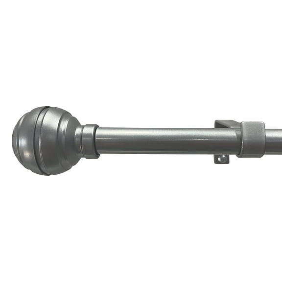 Decorative Telescopic Metal Curtain Rod, 48" to 86" Hayden Round PVC Finials, Gunmetal