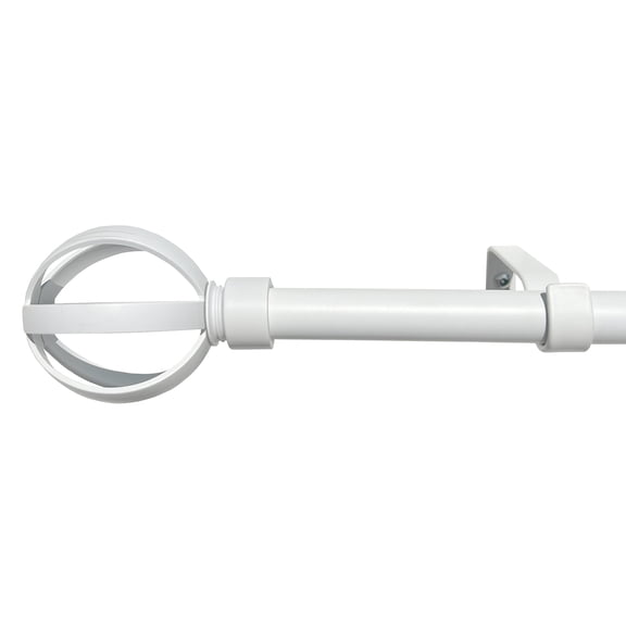 Decorative Telescopic Metal Curtain Rod, 66" to 120" Contemporary Round PVC Finials, Ultra Durable Brackets 3/4" Diameter Window Drapery Rod, White - Birdcage Finial