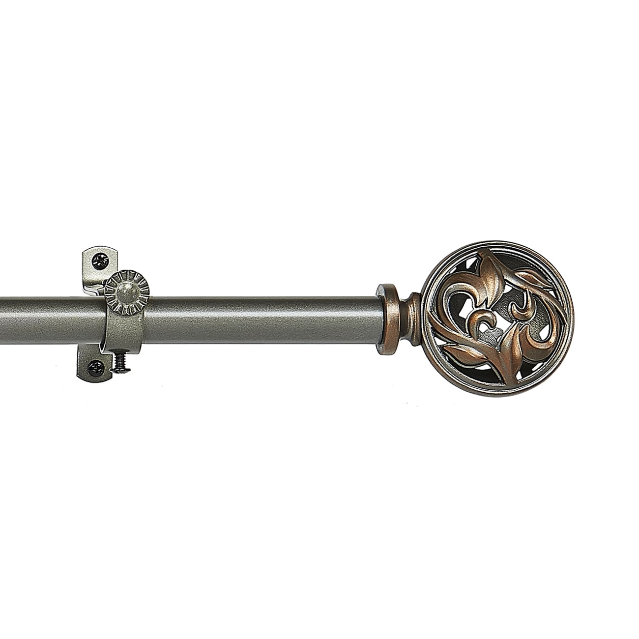 Decorative Telescopic Metal Curtain Rod, 66 to 120 Inches Contemporary Round PVC Finials, Ultra Durable Brackets 3/4 Inch Diameter Drapery Rod for Window Treatment, Gray/Bronze-