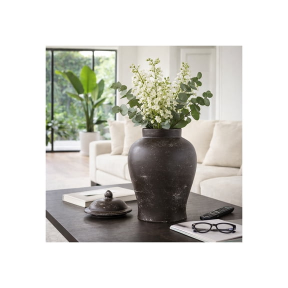 Decorative Terracotta Jar with Lid for Living Room Decor - Casual Flower Vase for Bedroom, House, and Office Space - Stylish Home Decor Accent for Entryway and Table Centerpiece - 15", Brown