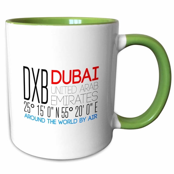 3drose, Decorative Text Dxb, Dubai, United Arab Emirates, Location, 15oz Two-tone Green Mug