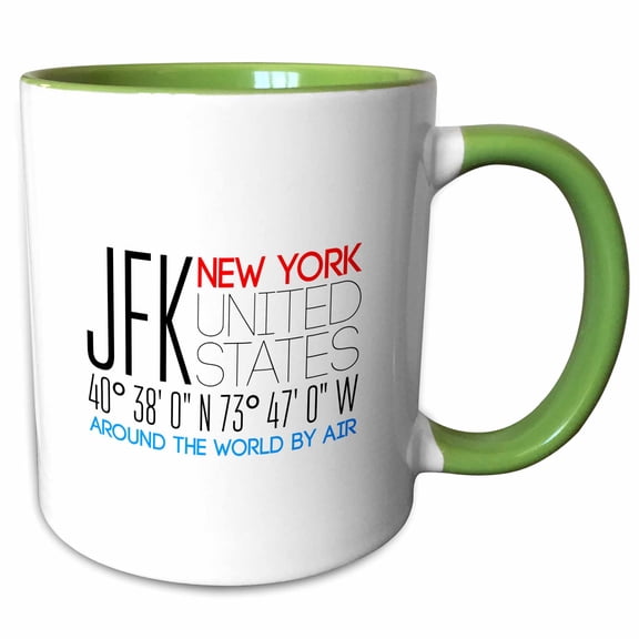 3drose, Decorative Text Jfk New York, United States, Coordinates, 11oz Two-tone Green Mug