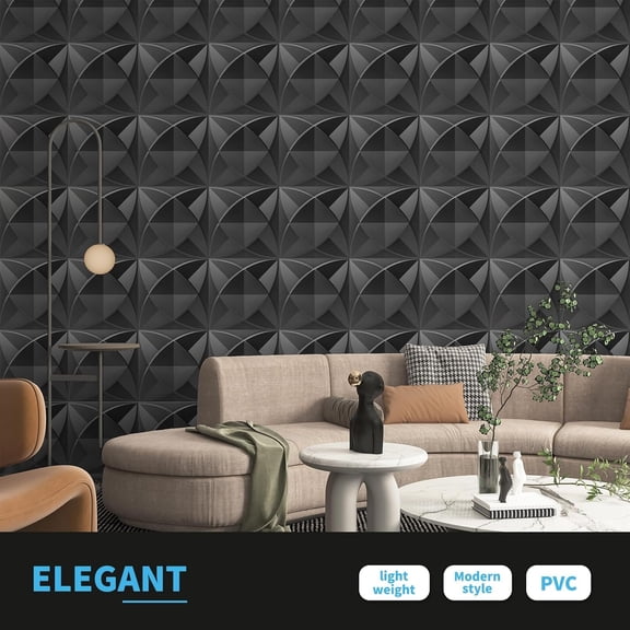 Decorative Textured PVC 3D Wall Panels for Interior Wall Decor in Living Room, Bedroom in Black, Pack of 33 Tiles, 32 Sq.Ft