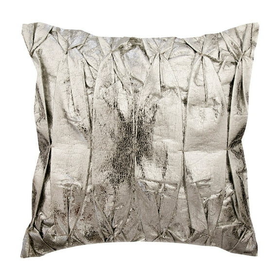 Decorative Textured Pillow Cover, 16x16 inch (40x40 cm) Faux Leather Pillowcase Square Silver Pintuck Throw Pillows Cover, Couch Cushion Cover, Modern, Solid Color - Stunning Silver