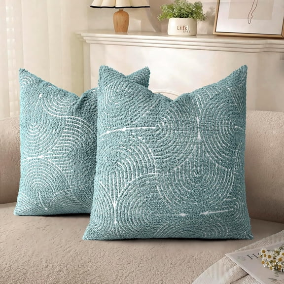 Decorative Textured Throw Pillow Covers 18x18, Modern Mid Century Rainbow Tufted Pillow Case, Farmhouse Rustic Geometric Woven Cushion Case for Bed Couch Sofa, Green