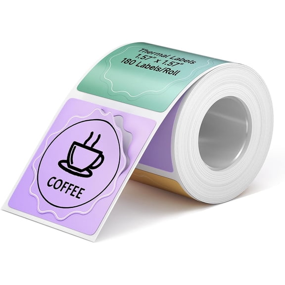 Decorative Thermal Labels Tapes 1.57"x1.57"(40x40mm) Thermal Stickers Label Paper Oilproof for Address/Small Business/ (180 Labels/Roll)