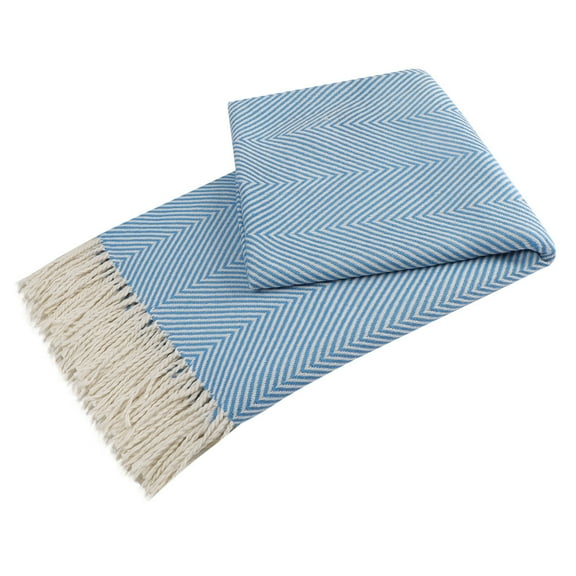 Decorative Throw Blanket with Fringe for Bed Sofa, 51" x 67", Blue