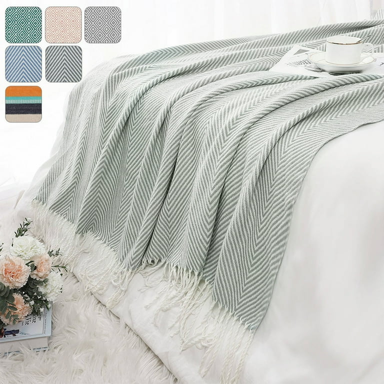 Gray throw blanket with tassels sale