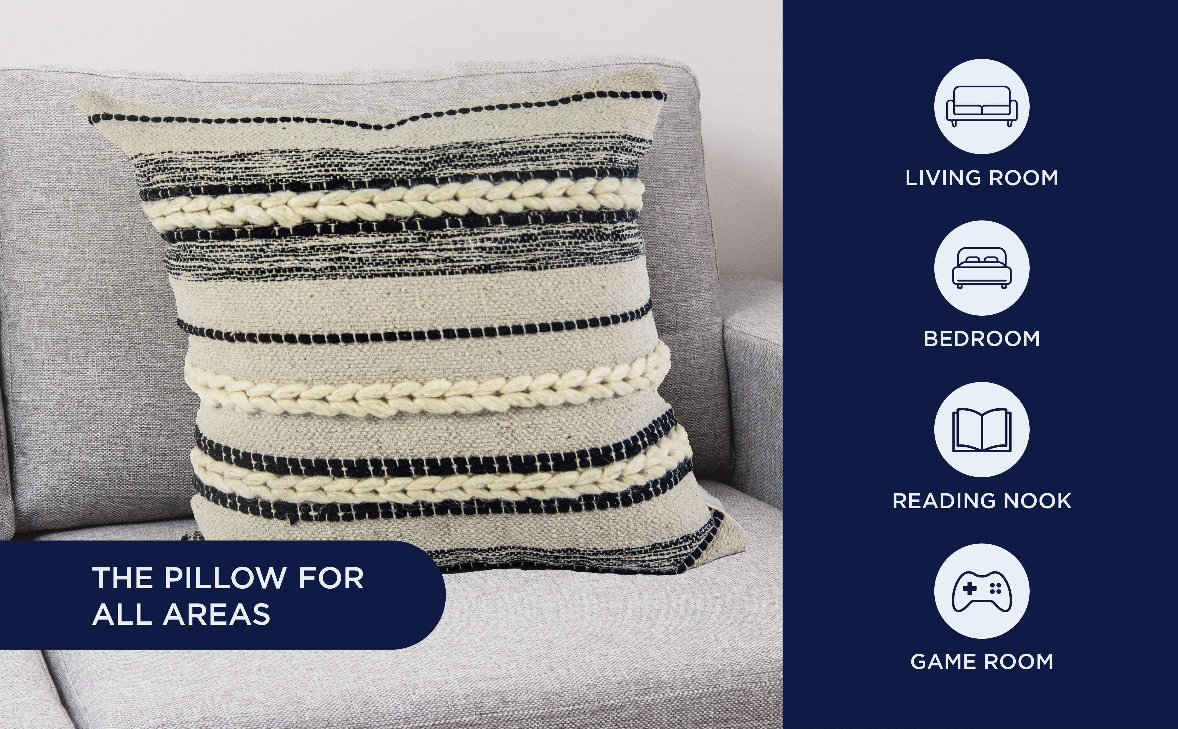 Decorative Throw Pillow Black Beige Tan Stuffed Rope Stripped Textured Modern Pillow Interior Design 2pk Walmart
