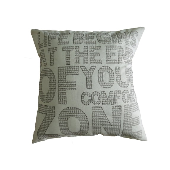 Decorative Throw Pillow Burlap Embroidered Inspirational Quote Print - 18" x 18"