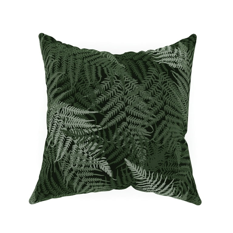 Decorative Throw Pillow Cover 18 x 18 Green Botanical Pattern Featuring a Fern Pattern on Poly Chenille Creating a Rich and Natural Sense of