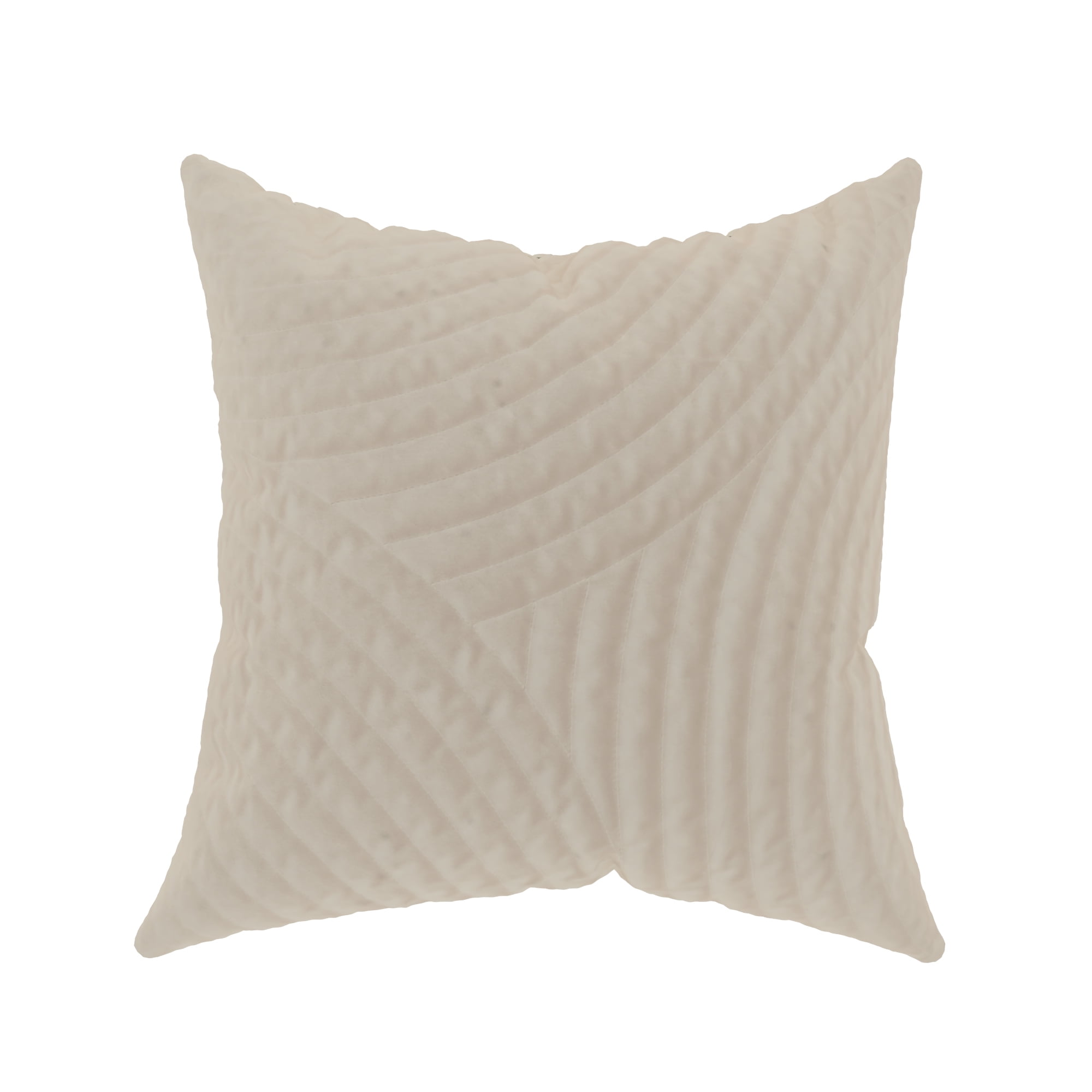 Decorative Throw Pillow Cover, 18” x 18”, Ivory, Quilted Geometric Pattern on Poly Velvet Creating a Natural Sense of Style For Any Living Room, Bed, and Sofa.