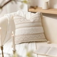thumbnail image 1 of Decorative Throw Pillow Cover 18x18 Square Cream Neutral White Boho Accent Pillowcase Tassels Farmhouse Cushion for Couch Sofa Bedroom Living Room Home Décor (Cover ONLY, Pack of 1), 1 of 7