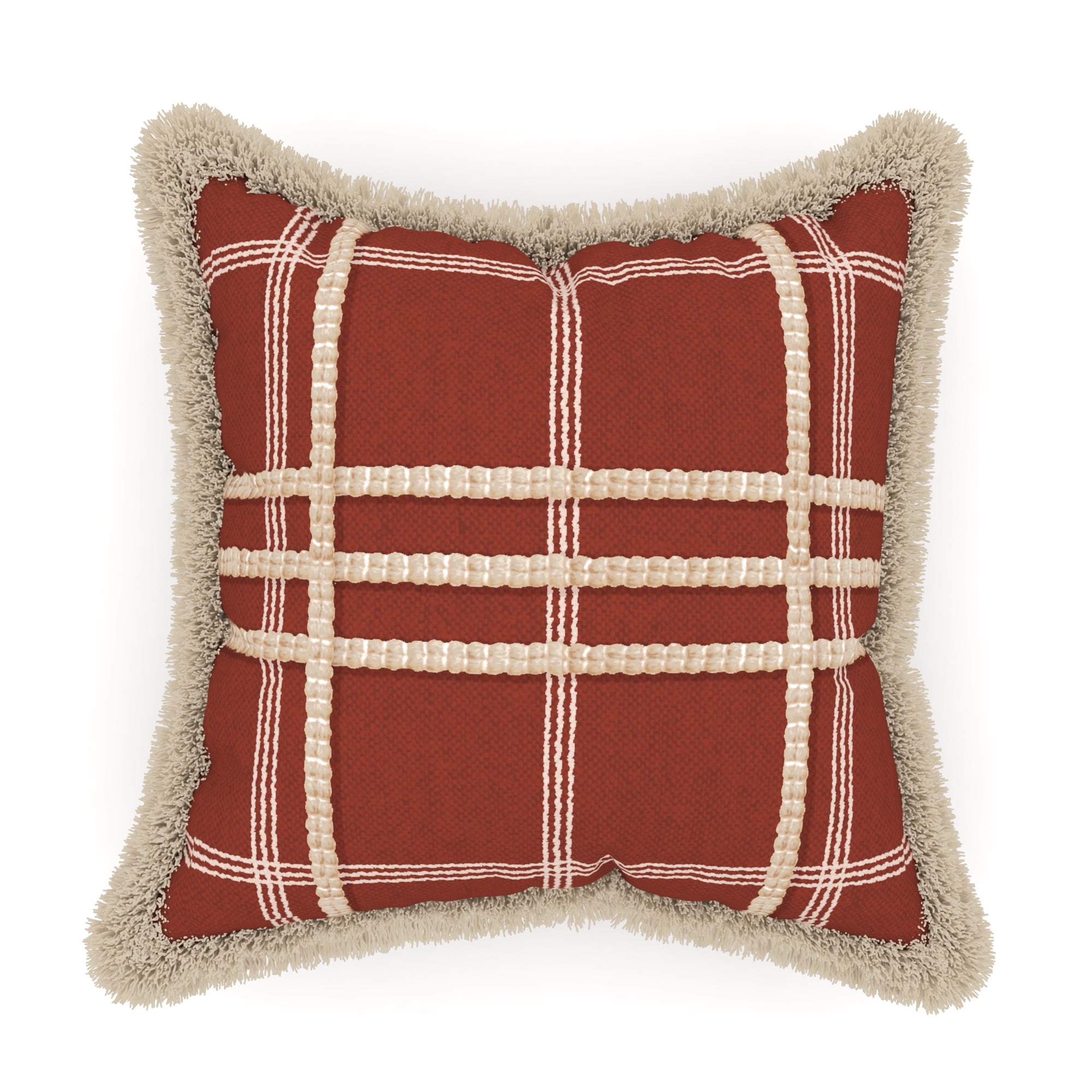 Decorative Throw Pillow Cover, 20” x 20”, Red and Ivory, Printed Textural Plaid in Red and Ivory on Faux Linen Creating a Comfortable and Stylish Update to any Living Room, Bed, and Sofa