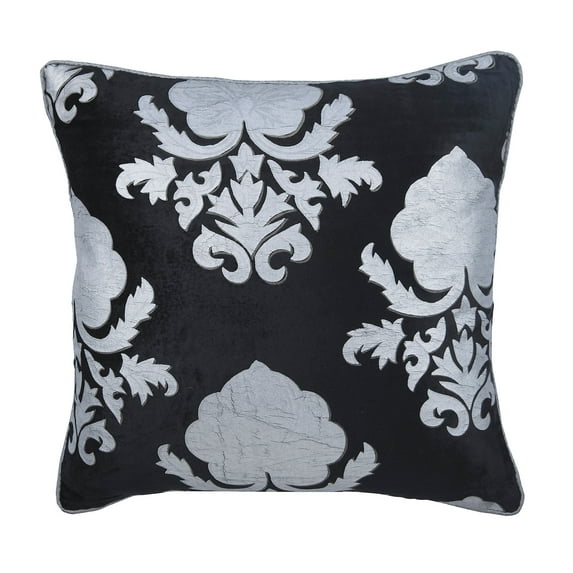 Decorative Throw Pillow Cover 22x22 inch (55x55 cm) Black Velvet with Silver Print Pillow Case Accent Pillow Pillow, Black Pillow Cover 22x22 inch (55x55 cm), Asian - Behind the Damask