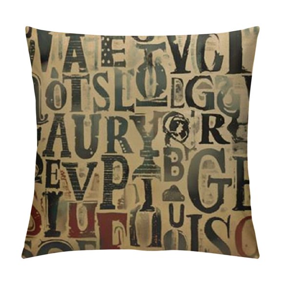 Decorative Throw Pillow Cover Black Vintage Alphabet Steampunk Letter Victorian Gothic Collage Home Decor Pillow Case