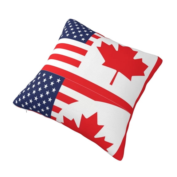 Decorative Throw Pillow Cover Canada Us Friendship Flag Combination Square Pillowcases Cushion for Farmhouse Home Decor 20"x20"