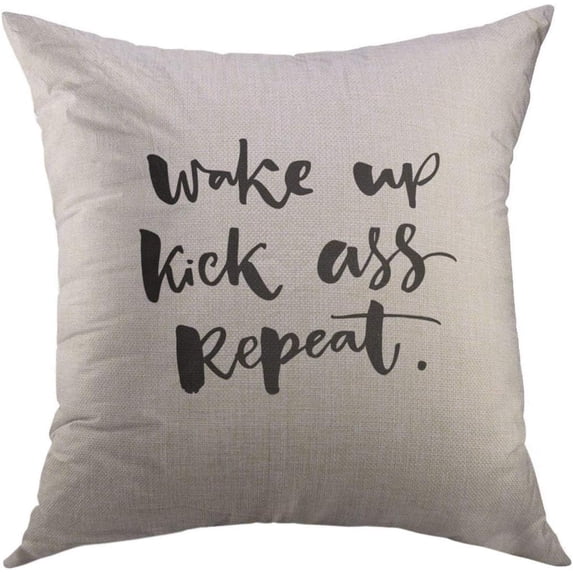 Decorative Throw Pillow Cover for Couch Sofa,Sassy Wake Up Kick Ass Inspiration Saying for Motivational Black Quote on White Stencil Home Decor Pillow Case 18x18 Inch