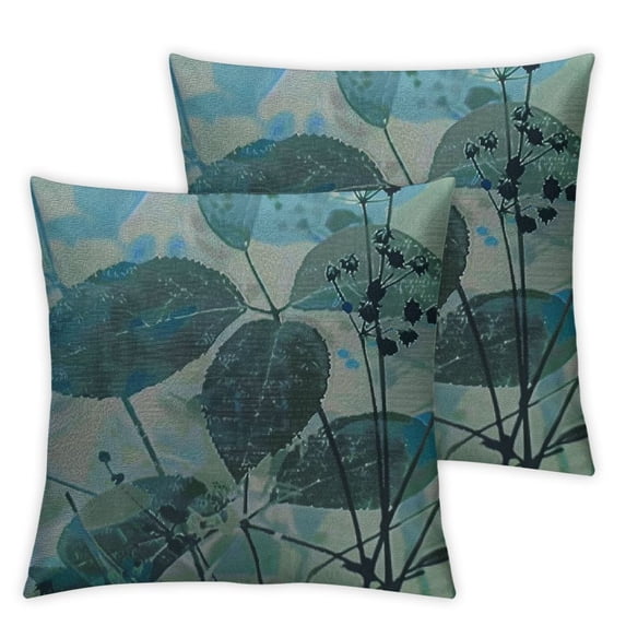 Decorative Throw Pillow Cover for Couch Sofa,Vintage Blurred Monochrome Green Blue Brown Watercolor Graphic Floral with Grasses Leaves Home Decor Pillow Case , multiple sizes, set of 2