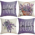 thumbnail image 1 of Decorative Throw Pillow Cover Plant Lavender - 18 x 18 Purple Flower Basket Pillow Cushion Case - 4 Pack Linen Square Pillow Cushion Cover, Great for Couch, Patio, Chair, Yard, Living Room Decor, 1 of 6