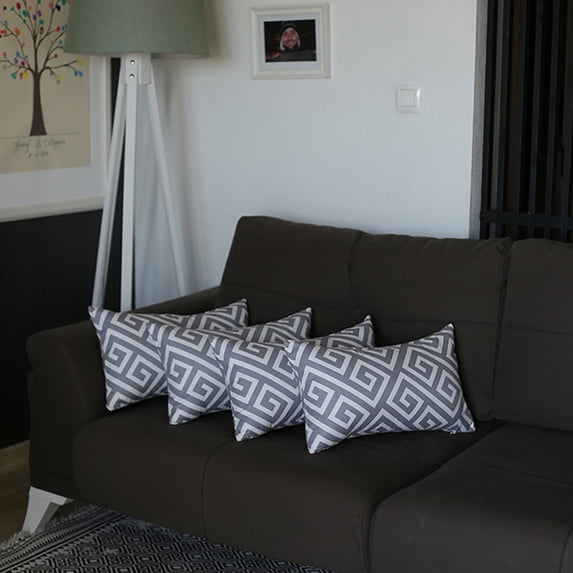 Decorative Throw Pillow Cover Set of 4 Greek Key 12" x 20" Gray & White Lumbar for Couch, Bedding