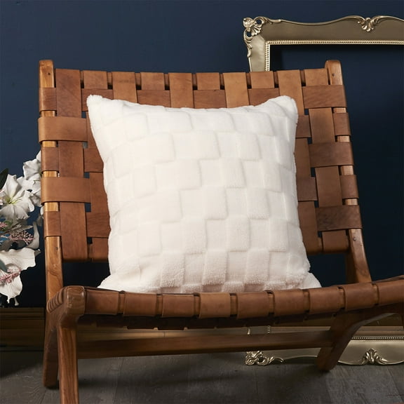 Decorative Throw Pillow Cover | Soft Faux Wool & Velvet | White | Cushion for Couch Sofa Bed Living Room | 17.7"x17.7" | Hidden Zipper | Cozy Home D茅cor | 1 Pack | Washable Pillowcase