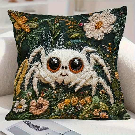 Decorative Throw Pillow Cover Soft Short Plush Cushion Case with Embroidery for Sofa Living Room Bedroom Home Decor(White-A)