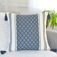 thumbnail image 1 of Decorative Throw Pillow Cover with Tassels, 18x18 Inches, Navy Blue/Cream | Boho Geometric Pillow Cover | Farmhouse Woven Rustic Pillow Case | Natural Accent Modern Cushion Cover, 1 of 7
