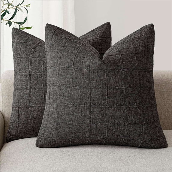 Decorative Throw Pillow Cover, Textured Linen Blend, Square 16 Inch Pack Of 1, Living Room Sofa Bedroom Couch Decor For Home, Grid Pattern, Light Gray, Soft Breathable Washable