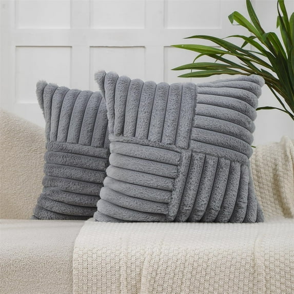 Decorative Throw Pillow Cover with Geometric Patchwork Pattern, 18x18 Inch Zippered Linen Blend Cushion Case for Sofa Bed