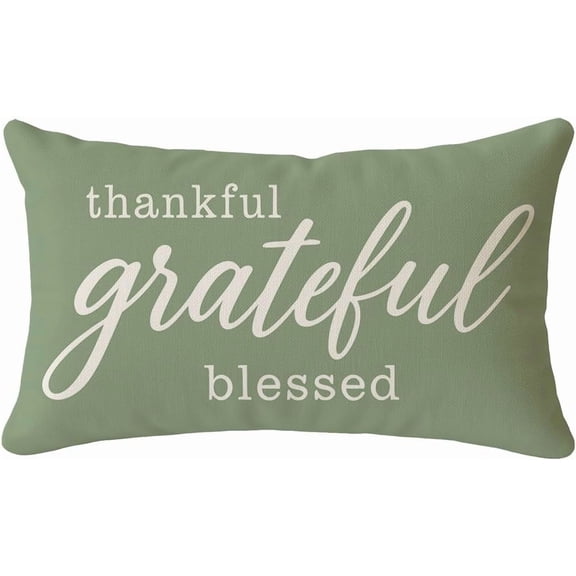 Decorative Throw Pillow Covers 12x20 Grateful Thankful Blessed Sage Green Outdoor Spring Summer Thanksgiving Lumbar Cushion Case Decorations Home Decor for Living Room Bedroom Sofa Couch