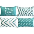 thumbnail image 1 of Decorative Throw Pillow Covers 12x20 Inch Aqua Blue Pillow Covers for Couch Sofa Living Room Bedroom,Farmhouse Outdoor Throw Pillow Cover,Modern Geometric Linen Square Throw Pillow Case Set of 4, 1 of 6