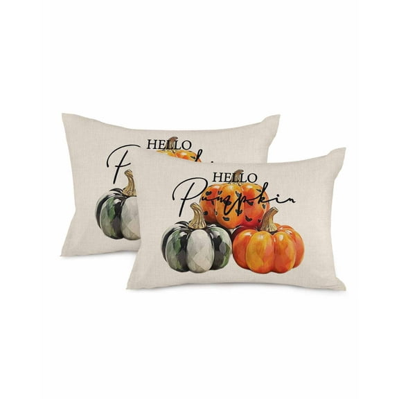 Decorative Throw Pillow Covers 12x20 Inch Set of 2 Hello Pumpkin Fall Decor Pillow Cases for Couch, Orange Black Cushion Case for Living Room Bedroom Bed Car Chair