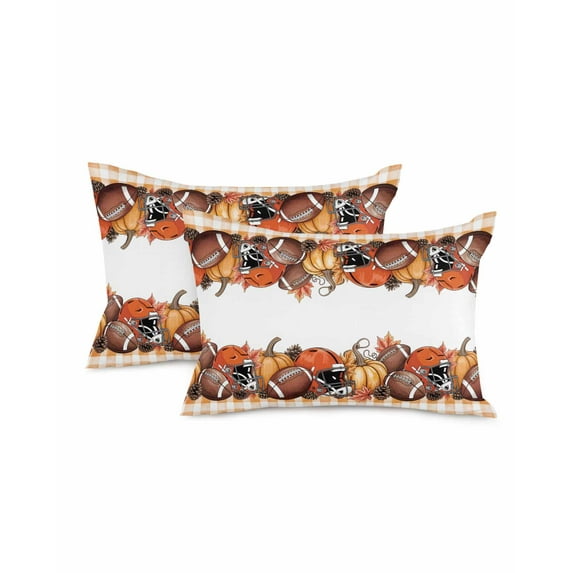 Decorative Throw Pillow Covers 12x20 Inch Set of 2 Orange Pumpkin Fall Decor Pillow Cases for Couch, Rugby Maple Leaves Cushion Case for Living Room Bedroom Bed Car Chair