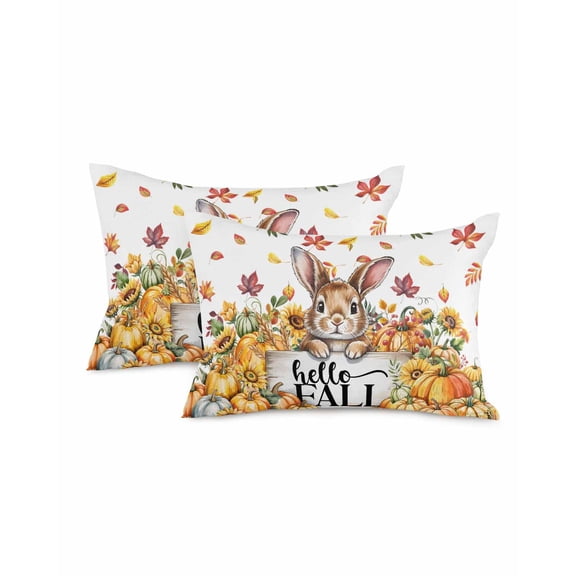 Decorative Throw Pillow Covers 12x20 Inch Set of 2 Pumpkin Rabbit Fall Decor Pillow Cases for Couch, Maple Leaves Sunflower Cushion Case for Living Room Bedroom Bed Car Chair