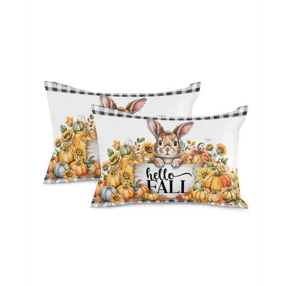 Decorative Throw Pillow Covers 12x20 Inch Set of 2 Pumpkin Rabbit Fall Decor Pillow Cases for Couch, Sunflower Black Plaid Cushion Case for Living Room Bedroom Bed Car Chair