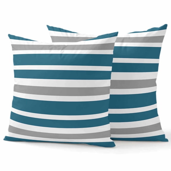 Decorative Throw Pillow Covers 16x16 Inch Set of 2 Blue, White and Grey Stripes Home Decor Pillow Cases for Couch, Striped Pattern Cushion Case for Living Room Bedroom Bed Car Chair