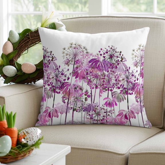 Decorative Throw Pillow Covers 16x16 Inch Set of 2 Watercolor Purple Dandelion Home Decor Pillow Cases for Couch, Spring Flowers Cushion Case for Living Room Bedroom Bed Car Chair